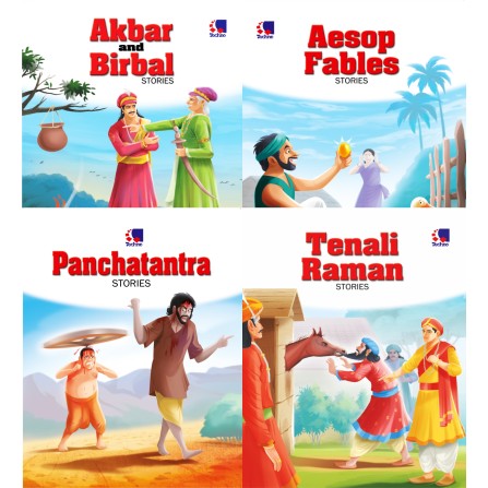 Story Book - Akbar-Birbal Stories, Tenali Raman Stories, Panchatantra Stories, Aesop Fables - (Set Of 4 Books)